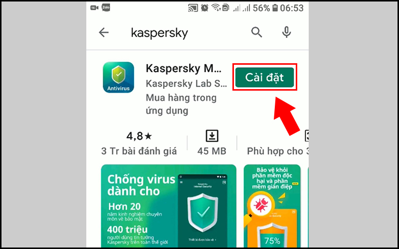 Tìm và tải ứng dụng Kaspersky Mobile Antivirus